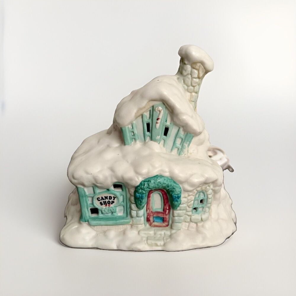 Vintage Porcelain Tabletop Christmas Village Lighted Candy Shop 5.8’ Cord
